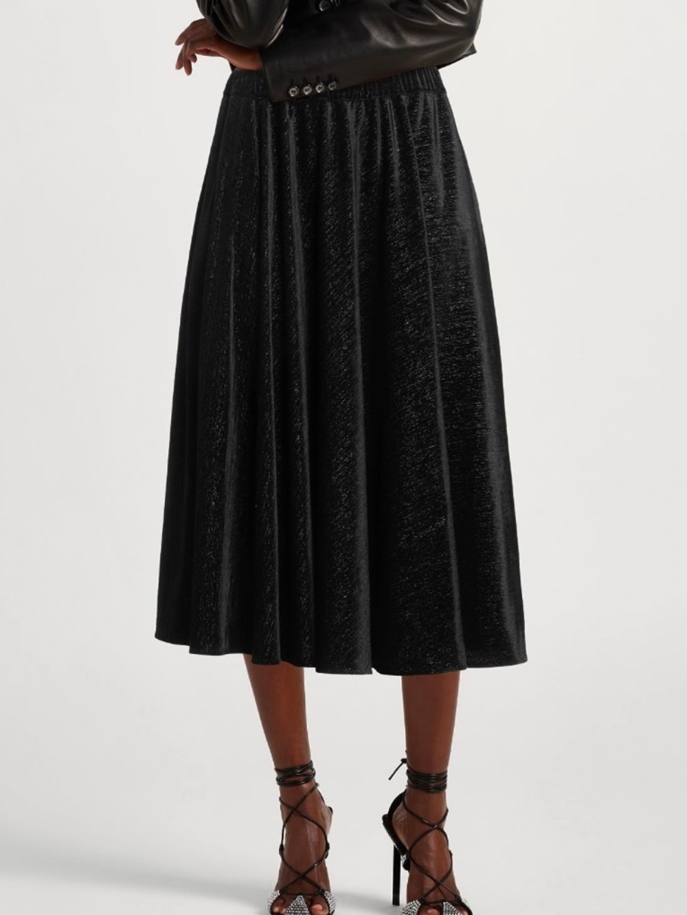 ELEPH Midi Skirt Black Velvet Metallic Circle Skirt Medium MSRP $620